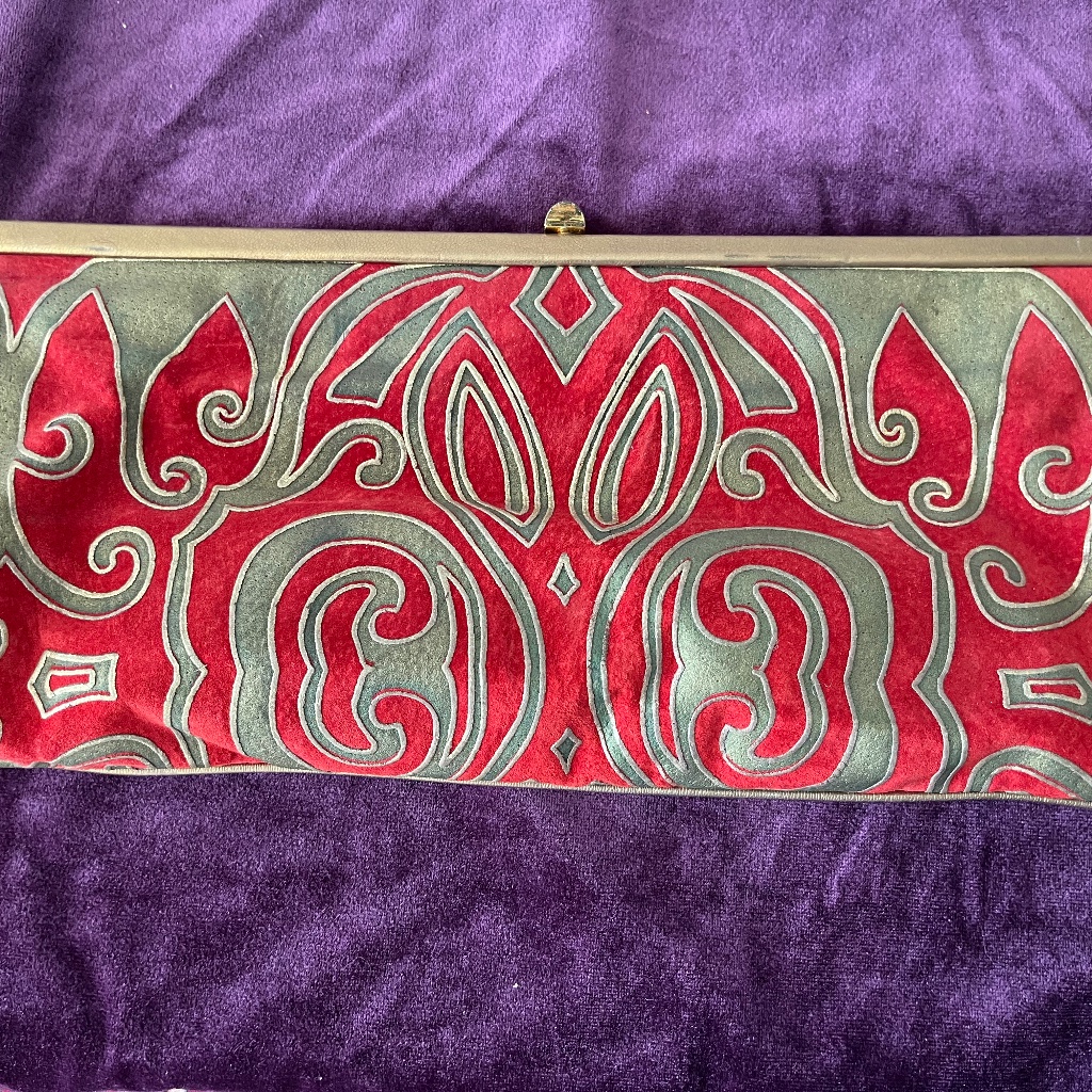 Clutch Purse By Braccialini Red Suede, Gold Clasp 14"X6"